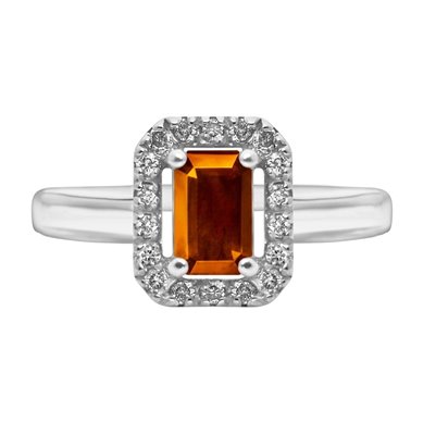 Pierścionek zaręczynowy z granatem i brylantami 0,14ct - PK/019a