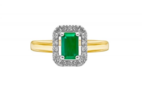 Pierścionek zaręczynowy ze szmaragdem i brylantami 0,14ct - PK/020d