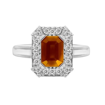 Pierścionek zaręczynowy z granatem i brylantami 0,18ct - PK/021a