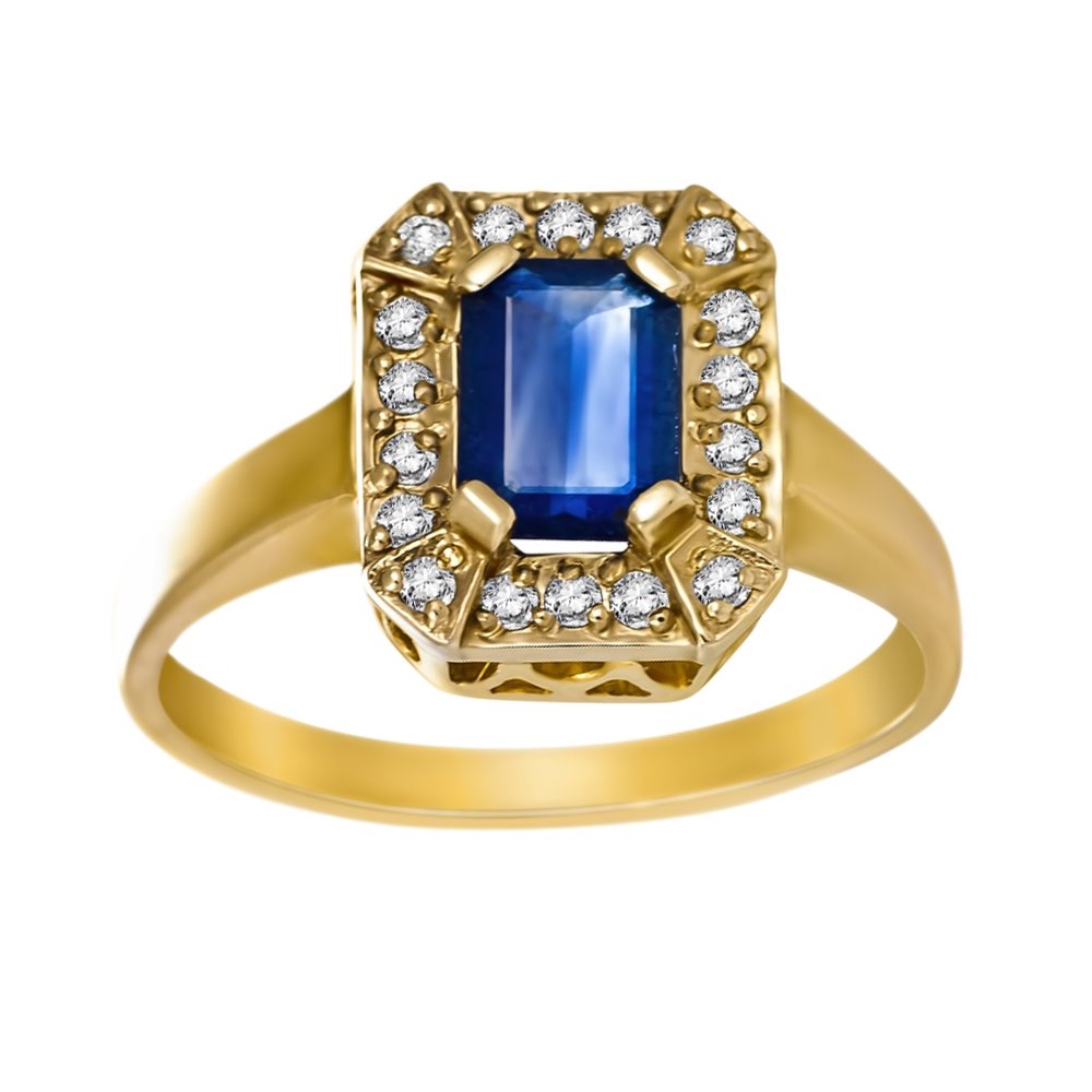 Pierścionek zaręczynowy z szafirem i brylantami 0,18ct - PK/022c