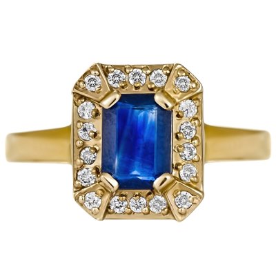 Pierścionek zaręczynowy z szafirem i brylantami 0,18ct - PK/022c