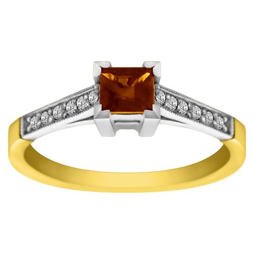 Pierścionek zaręczynowy z granatem i brylantami 0,06ct - PK/026a