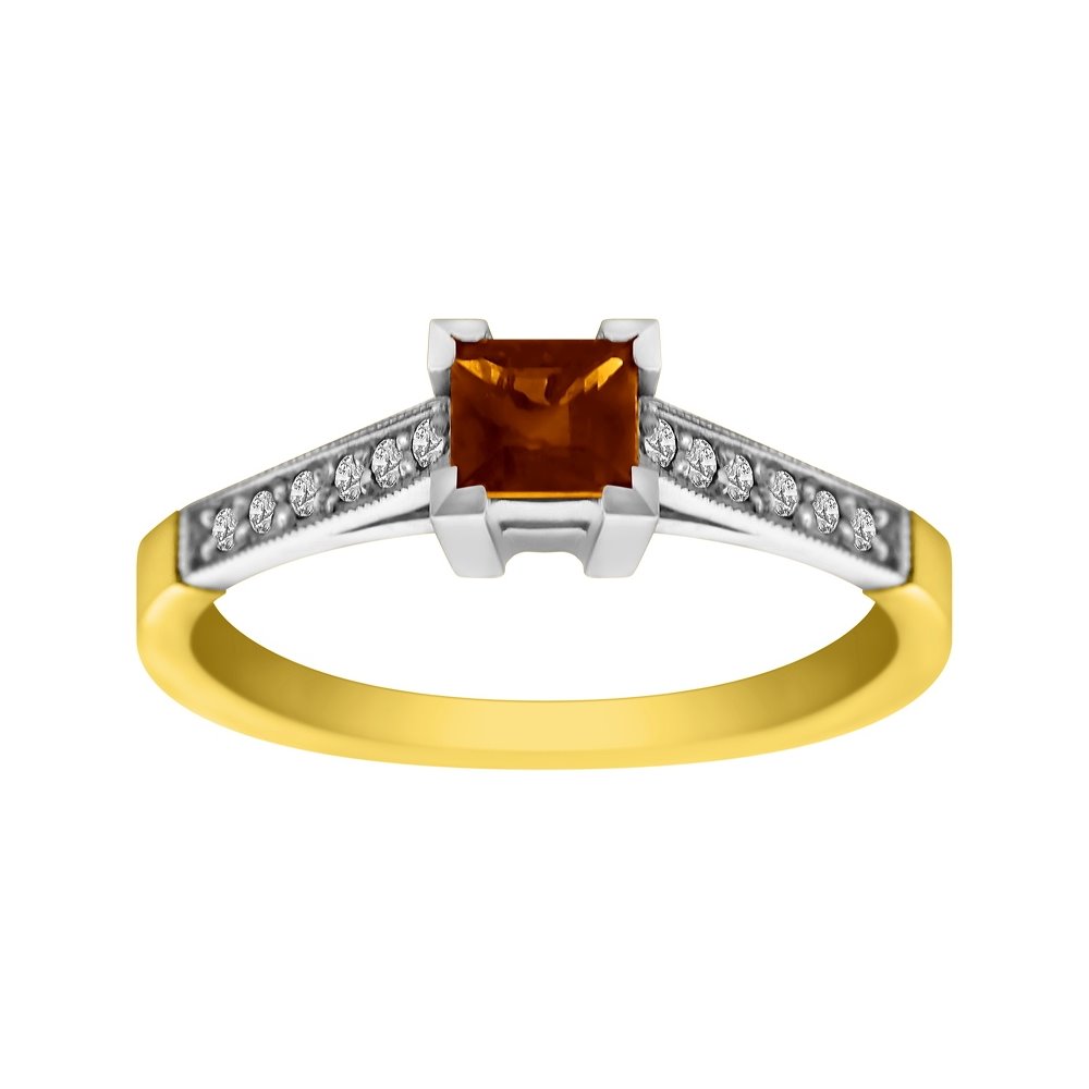 Pierścionek zaręczynowy z granatem i brylantami 0,06ct - PK/026a