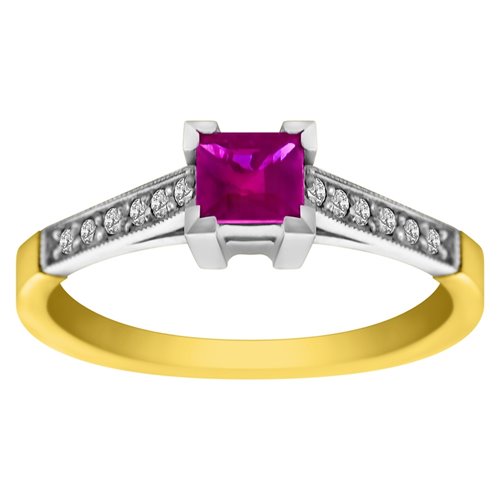 Pierścionek zaręczynowy z rubinem i brylantami 0,06ct - PK/026b