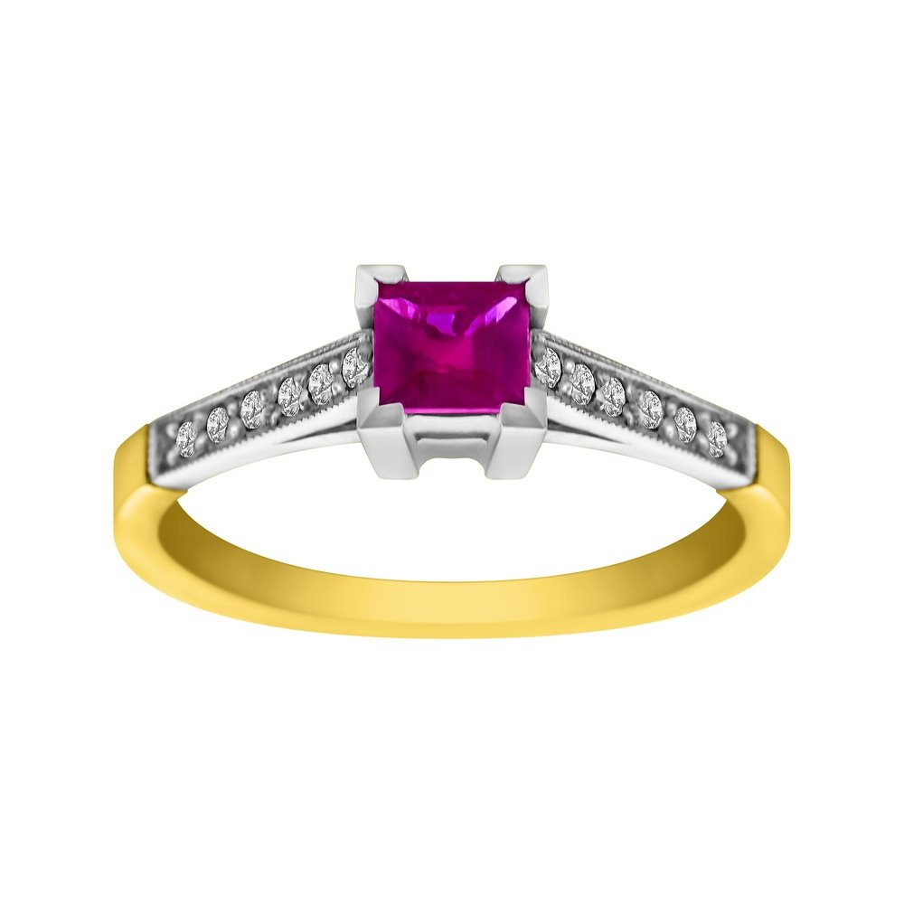 Pierścionek zaręczynowy z rubinem i brylantami 0,06ct - PK/026b