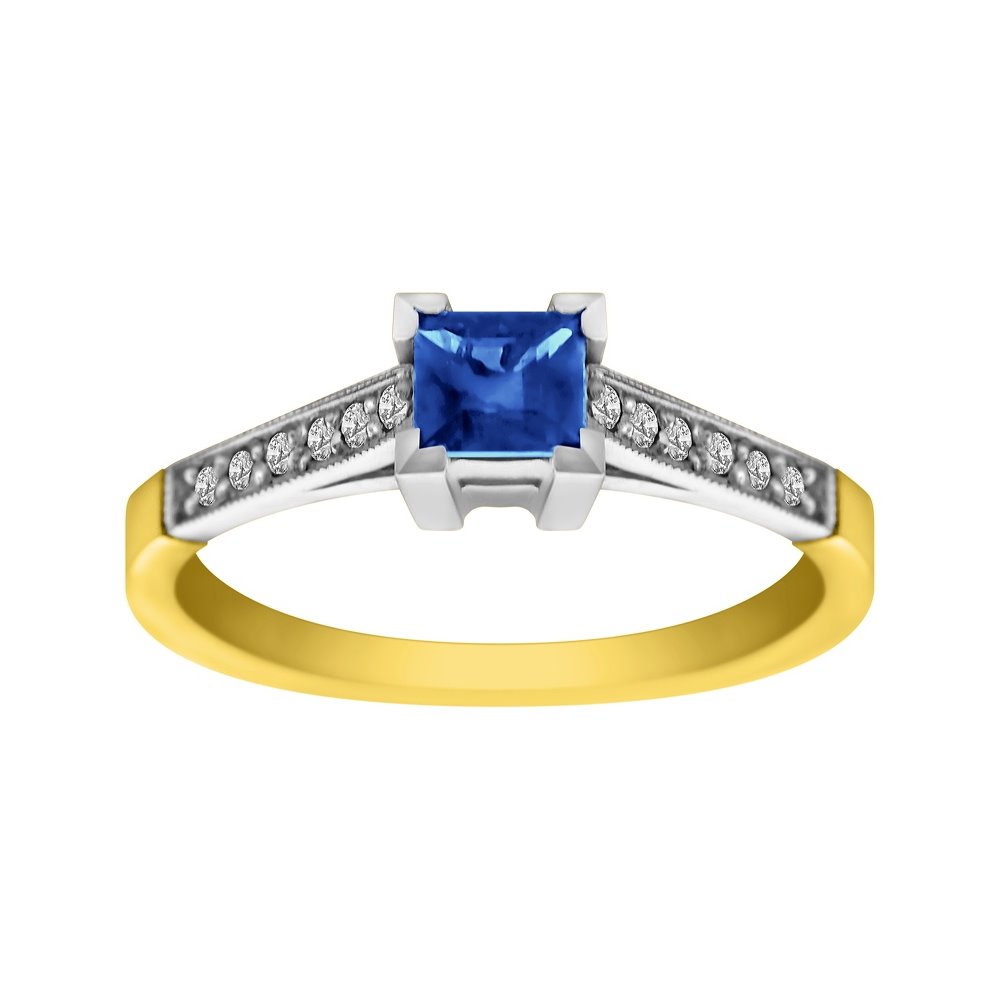 Pierścionek zaręczynowy z szafirem i brylantami 0,06ct - PK/026c