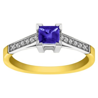 Pierścionek zaręczynowy z tanzanitem i brylantami 0,06ct - PK/026e