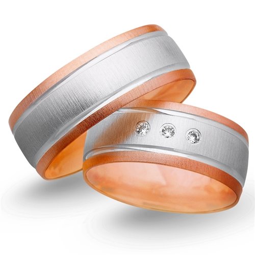 Obrączki ślubne z biało - czerwonego złota 8mm - O2K/104