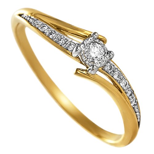 Pierścionek zaręczynowy z żółtego złota z brylantami 0,10ct - PB/056