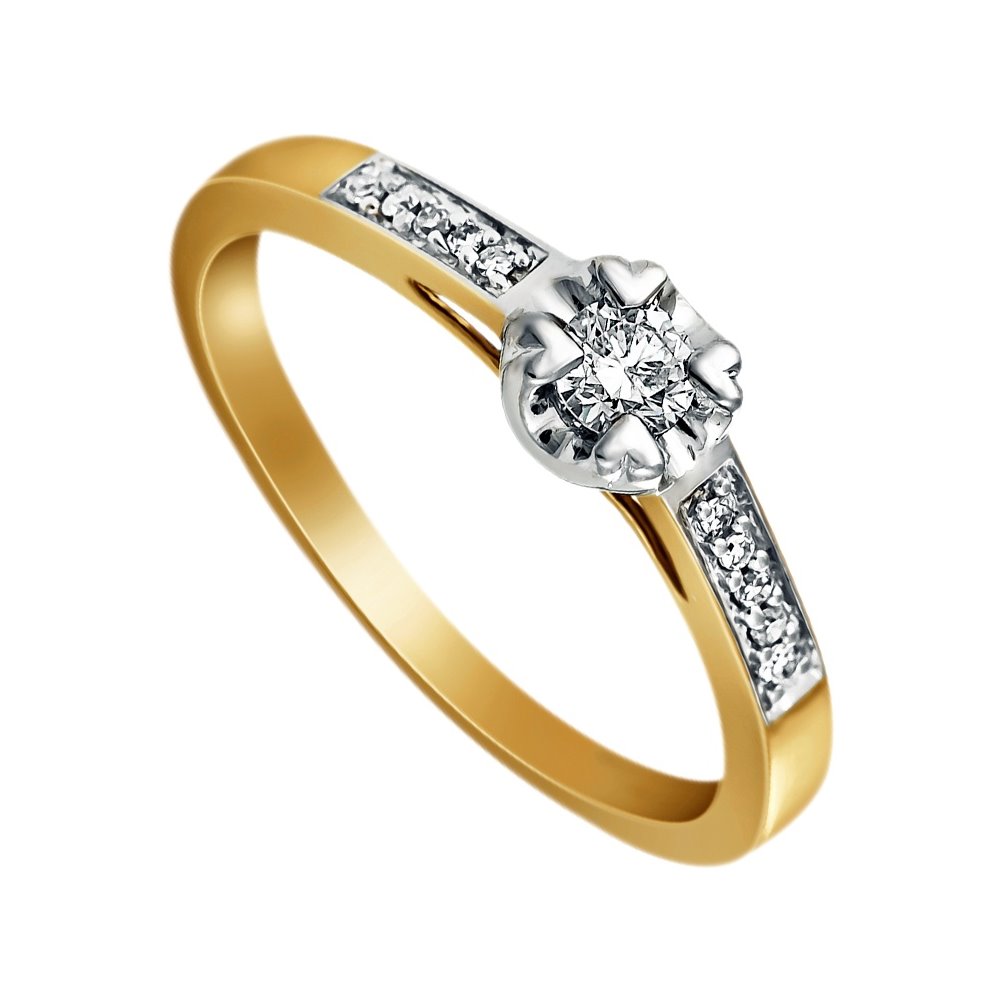 Pierścionek zaręczynowy z żółtego złota z brylantami 0,15ct - PB/058b