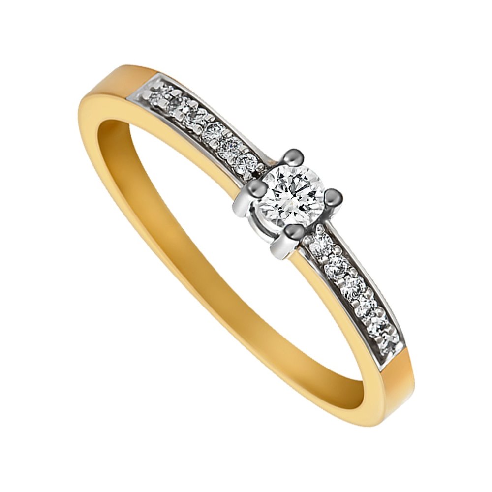 Pierścionek zaręczynowy z żółtego złota z brylantami 0,16ct - PB/059b