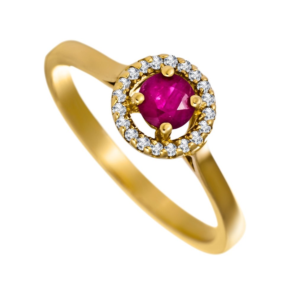 Pierścionek zaręczynowy z rubinem i brylantami 0,12ct - PK/004b