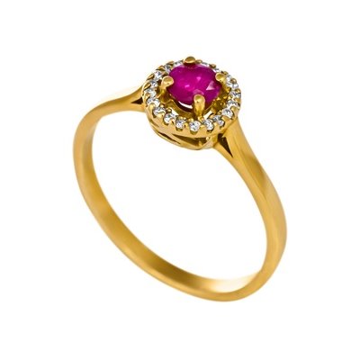 Pierścionek zaręczynowy z rubinem i brylantami 0,12ct - PK/004b