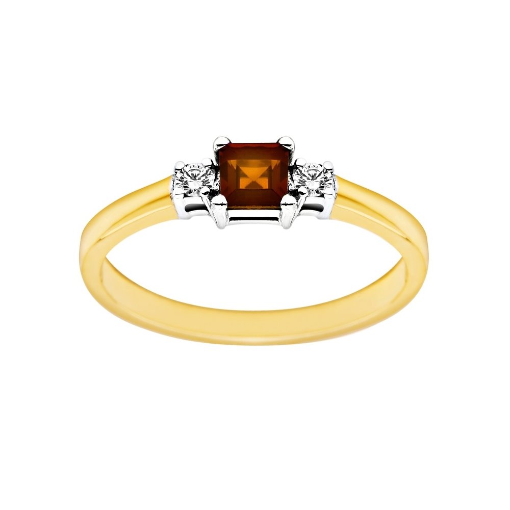 Pierścionek zaręczynowy z granatem i brylantami 0,07ct - PK/006a