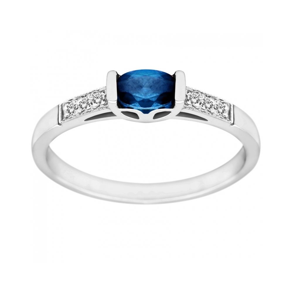 Pierścionek zaręczynowy z szafirem i brylantami 0,03ct - PK/013c