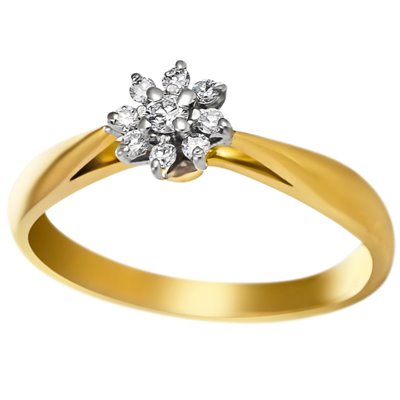 Pierścionek zaręczynowy z żółtego złota z brylantami 0,13ct - PB/003b