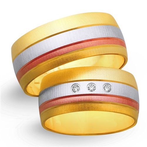 Obrączki ślubne żółto-biało-czerwone 9mm - O3K/003
