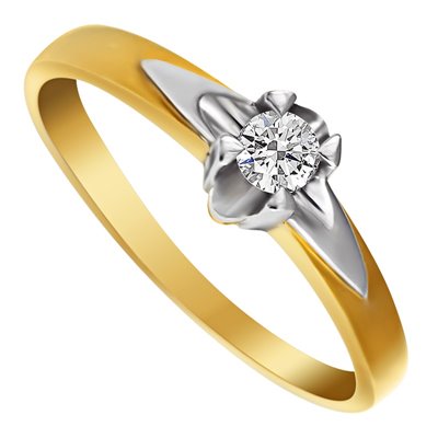 Pierścionek zaręczynowy z żółtego złota z brylantem 0,08ct - PB/037b